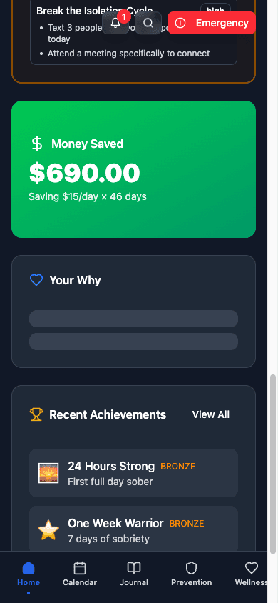 Money saved counter and achievement badges
