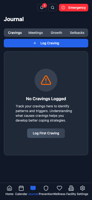 Journal entry screen for cravings tracking